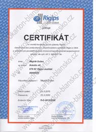 Jsme držiteli certifikátu RIGIPS